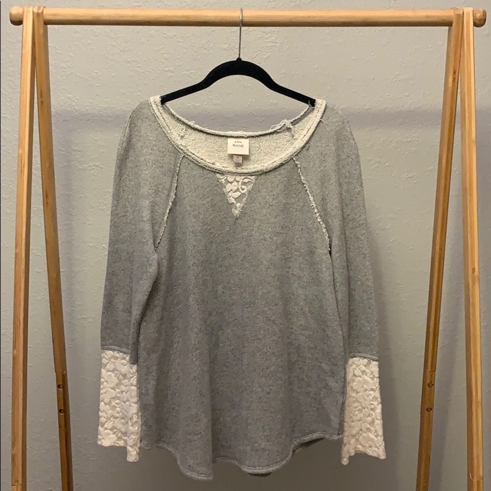 Knox Rose Women’s Lace Detail Top Gray Size M